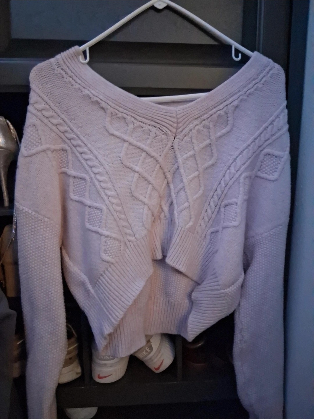 Women's Lilac Cable Knit Cropped Sweater